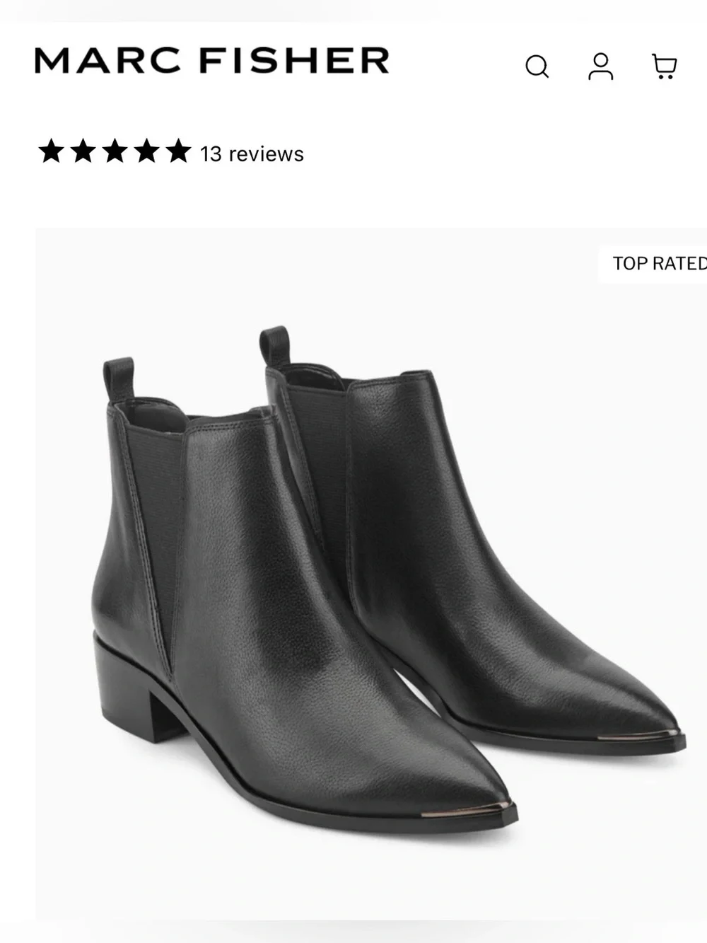 Marc Fisher LTD Yale Black Leather Chelsea Ankle Boots Pointed Toe 5 Minimalist